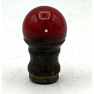 VTG Lamp Finial Round Red Glass Ball & Brass Glows Under UV Black Light 1.25"